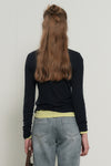 General Idea WOMAN Airy Round Neck Pin Tuck T-Shirt [NAVY]