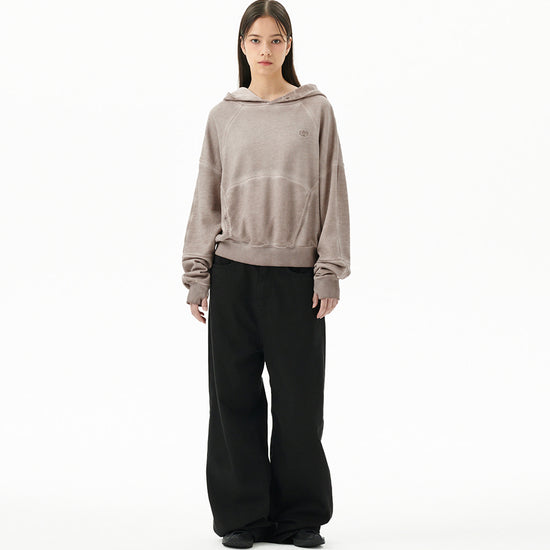 Mahagrid Dyed Curved Seam Crop Hoodie