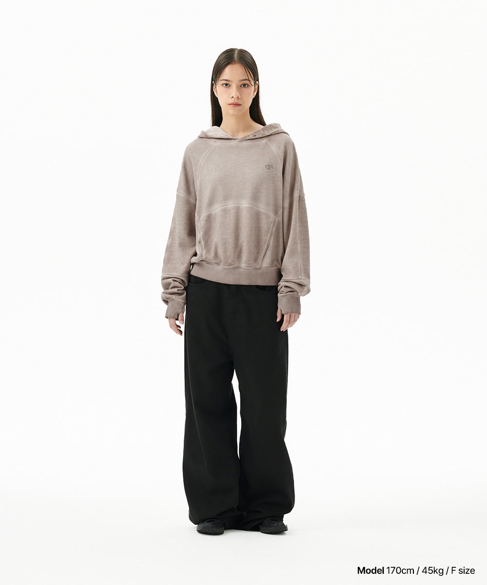 Mahagrid Dyed Curved Seam Crop Hoodie