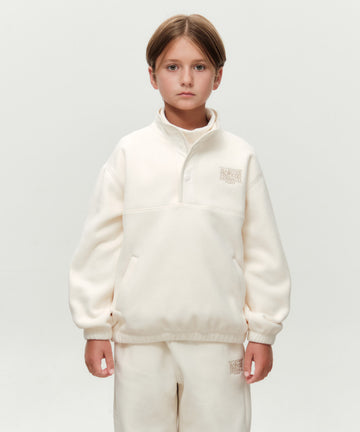 Marithé François Girbaud Kids Classic Logo Fleece Anorak in Ivory