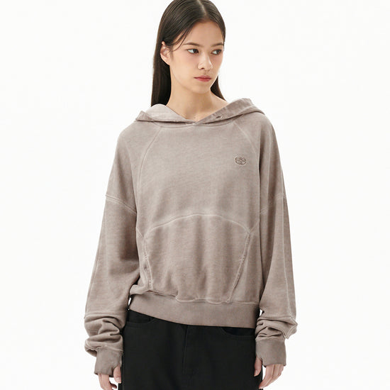 Mahagrid Dyed Curved Seam Crop Hoodie
