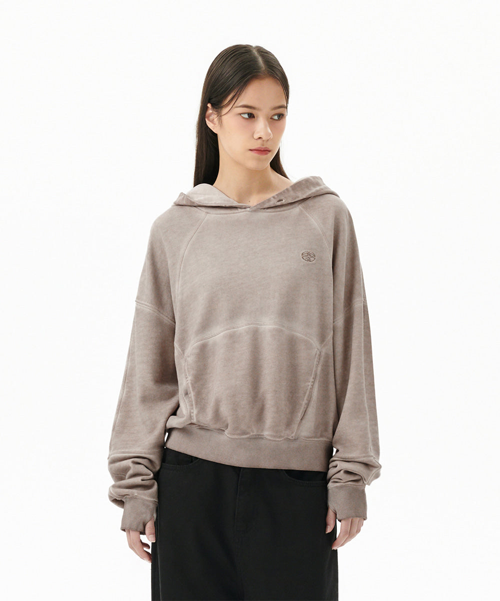 Mahagrid Dyed Curved Seam Crop Hoodie