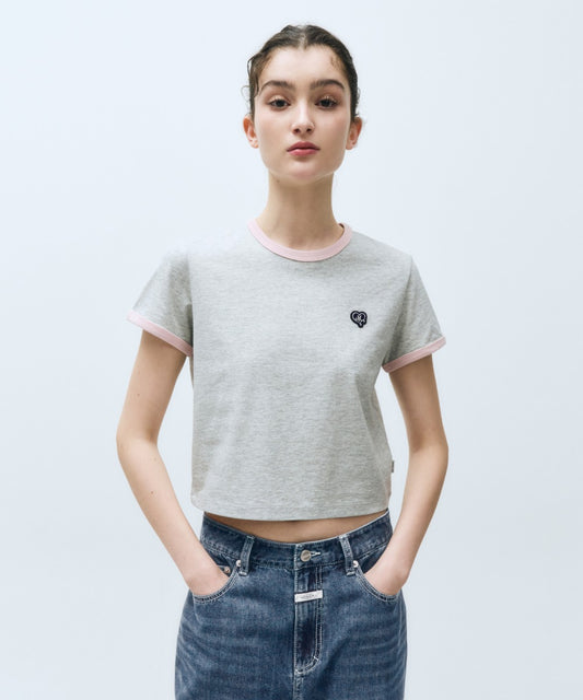 Marithé François Girbaud W Heart Wappen Crop Ringer Tee Heather Gray