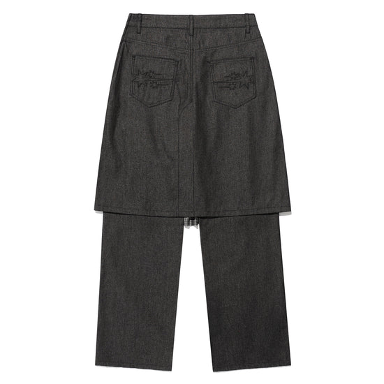 Nice Ghost Club Denim Pleats Panel Layered Skirt Pants