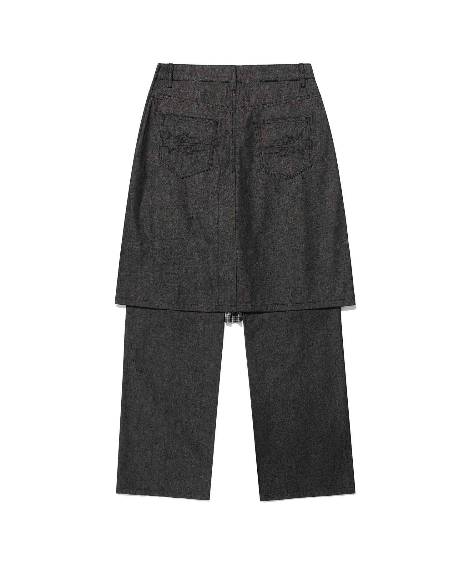 Nice Ghost Club Denim Pleats Panel Layered Skirt Pants