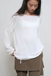 General Idea WOMAN Sheer Boucle Boat Neck Pullover [WHITE]