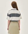 Marithé François Girbaud [S사이즈 1차 7/1, 2차 7/7 예약발송] SMALL CLASSIC LOGO RUGBY STRIPE OVERSIZED COLLAR TEE ivory