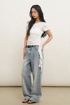 General Idea WOMAN Mesh Trim One-Shoulder T-Shirt [WHITE]