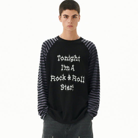 Mahagrid Rock Star Raglan Stripe Long Sleeve Tee