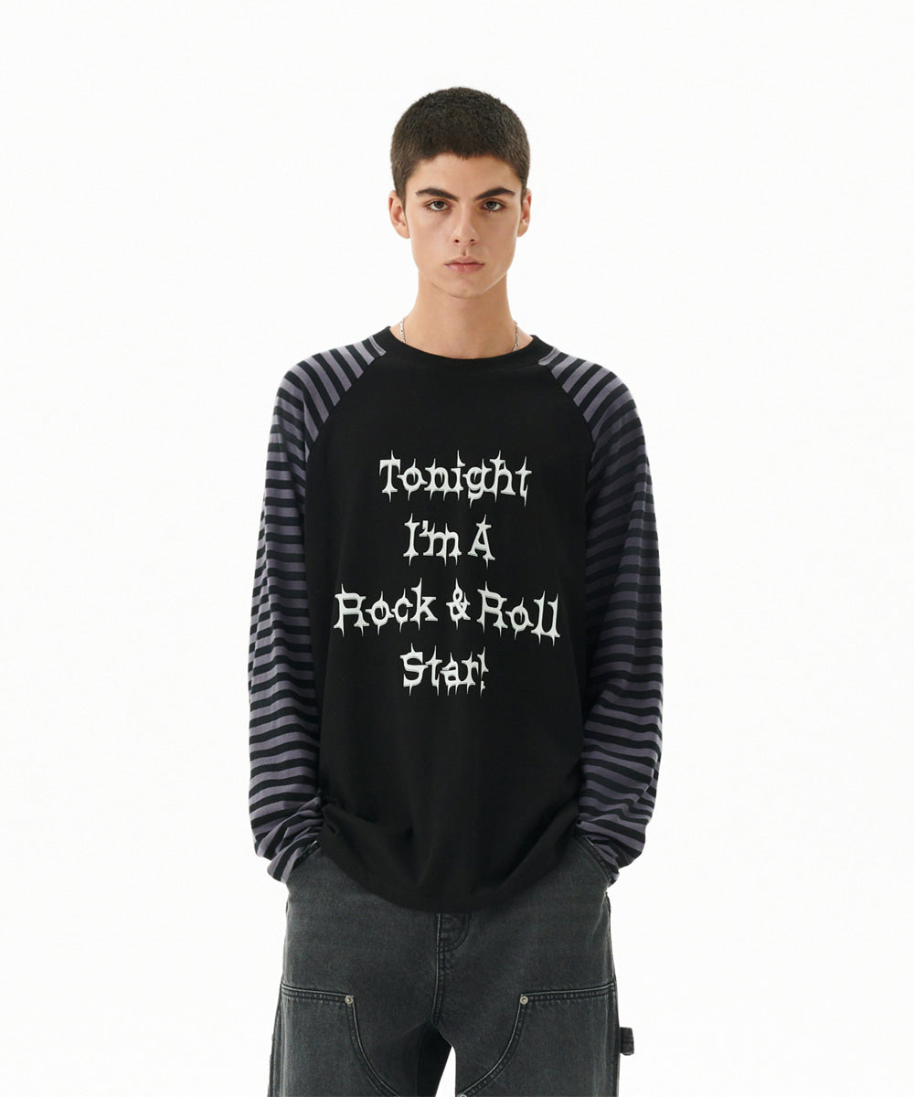 Mahagrid Rock Star Raglan Stripe Long Sleeve Tee