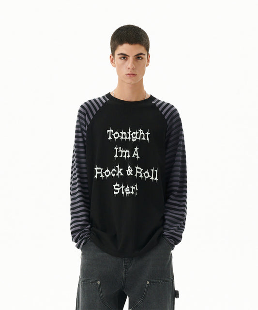 Mahagrid Rock Star Raglan Stripe Long Sleeve Tee