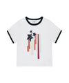 Mahagrid Flag Applique Ringer Crop Tee in White