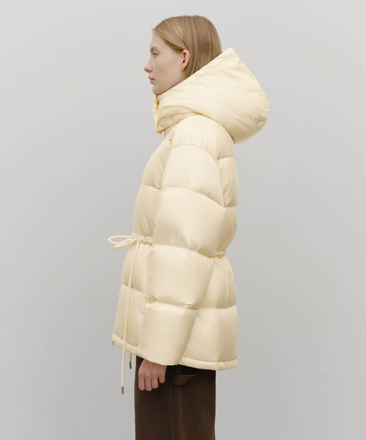 Marithé François Girbaud Women's Waist String Mid Down Jacket Light Beige