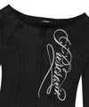 Mahagrid Washed Cut Out Present Off Shoulder Tee in Black