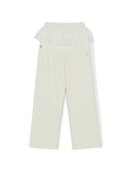 MLB Women's Basic Lace Ruffle Semi Wide Pants