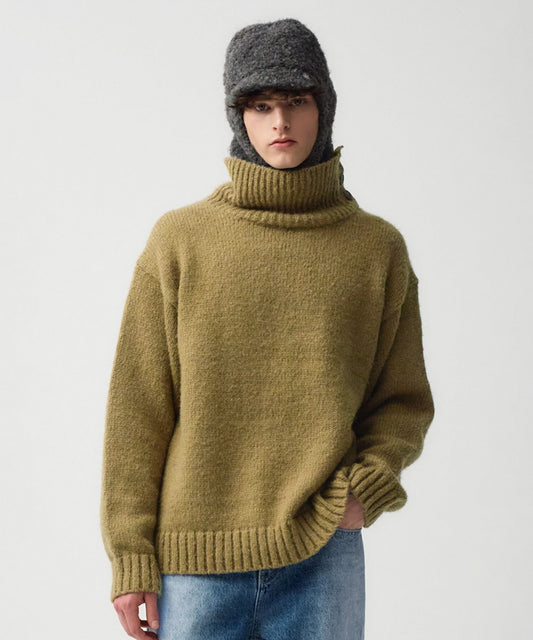 Marithé François Girbaud Buttoned Placket Turtleneck Sweater Brown