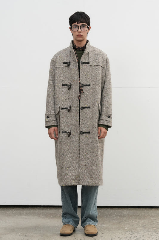 General Idea MAN Herringbone High-Neck Duffle Coat [BEIGE]