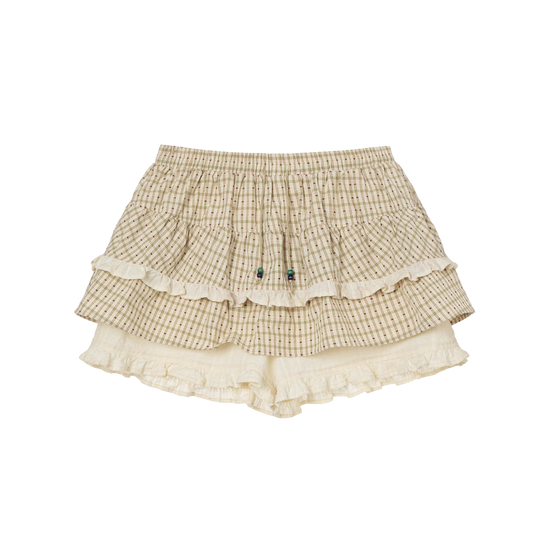AEAE Check Beige Mini Skirt Layered Shorts