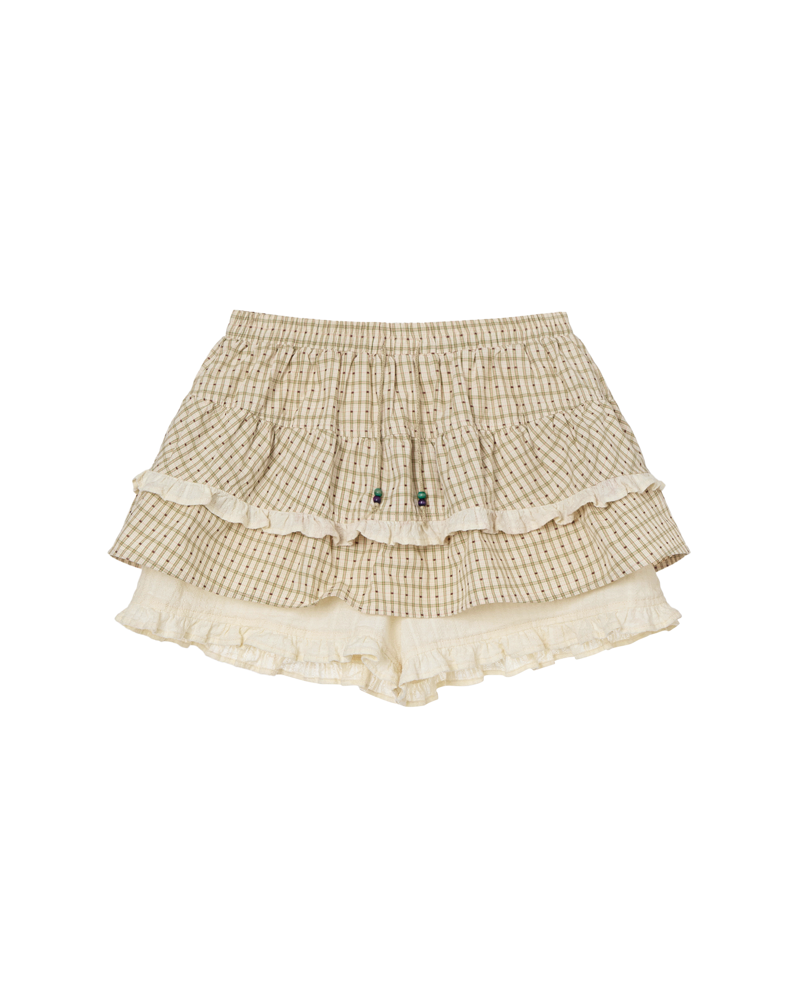 AEAE Check Beige Mini Skirt Layered Shorts