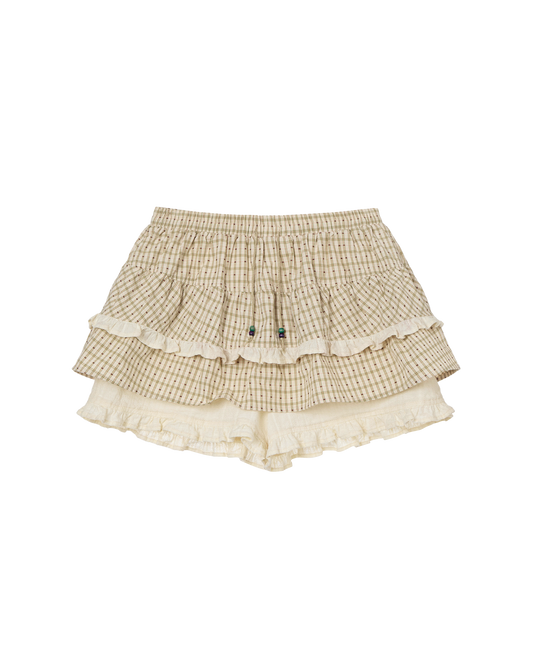 AEAE Check Beige Mini Skirt Layered Shorts