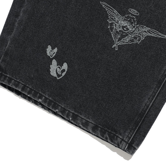 Nice Ghost Club Big Wide Bermuda Doodle Denim Pants
