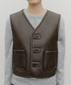 Marithé François Girbaud W Faux Leather Mustang Crop Vest Brown