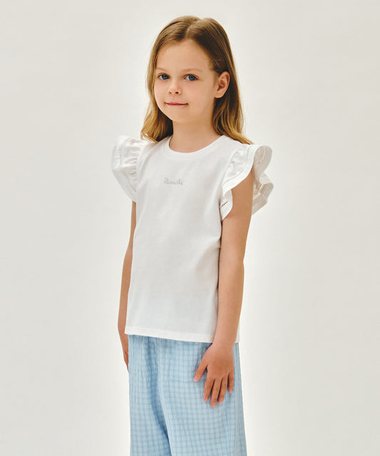 Marithé François Girbaud Kids White Lace Frill Sleeveless Top