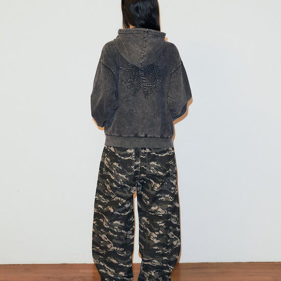Mahagrid Washed Solar Applique Zip Up Hoodie