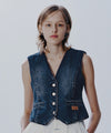 Marithé François Girbaud Women's V-Neck Button Denim Vest