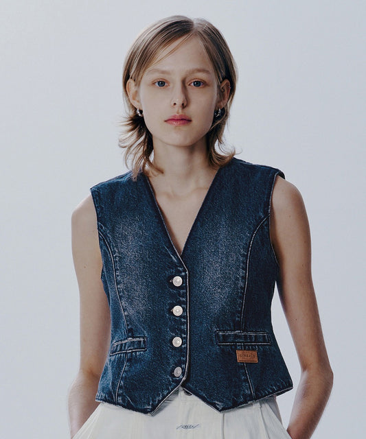 Marithé François Girbaud Women's V-Neck Button Denim Vest