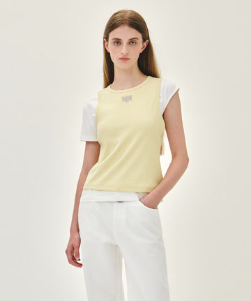 Marithé François Girbaud W SMALL CLASSIC LOGO ONE SHOULDER LAYERED TEE ivory