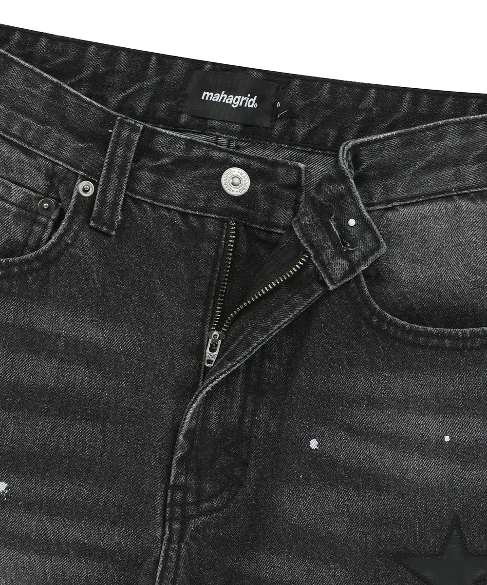 Mahagrid Star Flared Denim Pants [Black]
