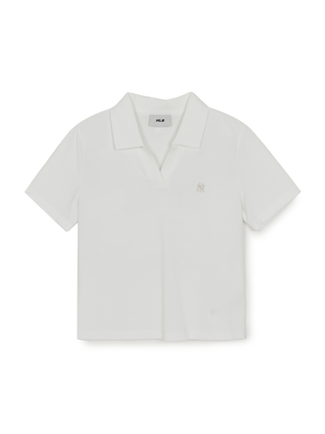 MLB Women's Basic Slim Fit Crop Open Collar Polo T-Shirts