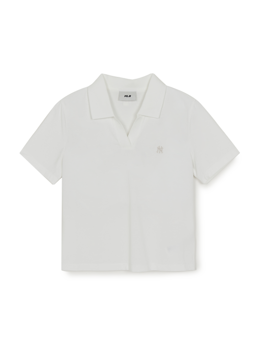 MLB Women's Basic Slim Fit Crop Open Collar Polo T-Shirts