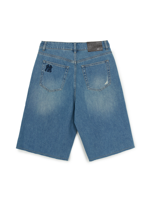 MLB Women's Basic Small Logo Destroyed Denim Bermuda Pants