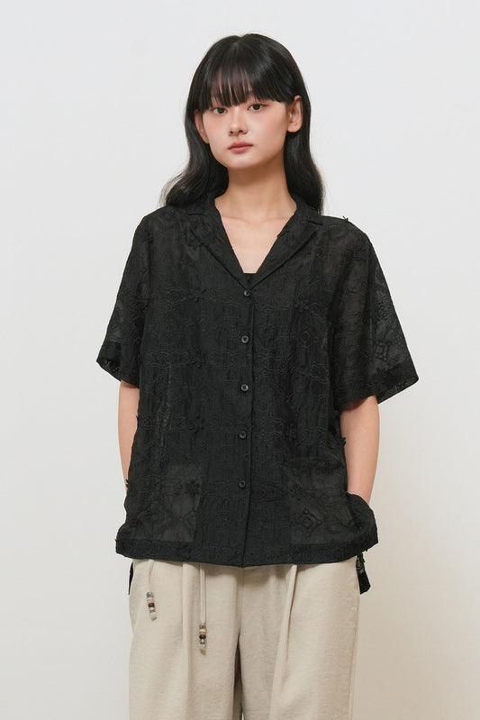 General Idea WOMAN Embroidery Lace Half Shirt