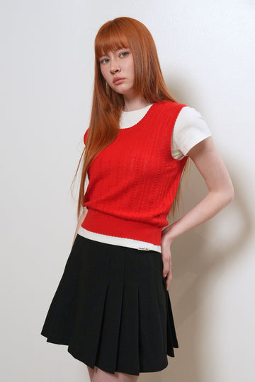 General Idea WOMAN Scallop Scarsty Knit Vest [RED]