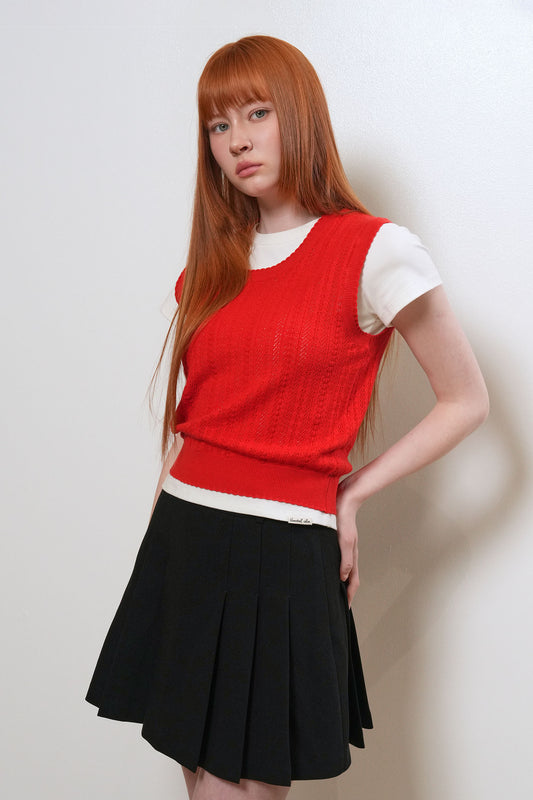General Idea WOMAN Scallop Scarsty Knit Vest [RED]