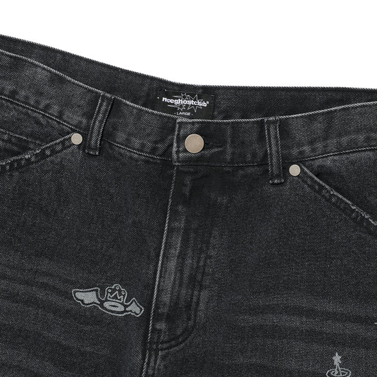 Nice Ghost Club Big Wide Bermuda Doodle Denim Pants