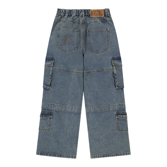 Mahagrid Wide Cargo Denim Pants [Blue]