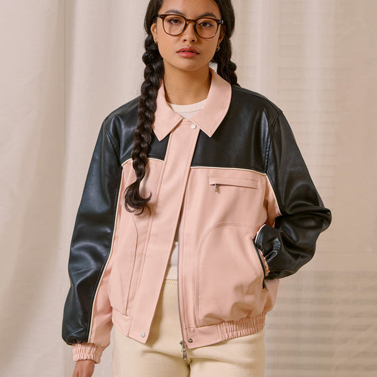 Bitter Cells Riding Leather Jacket-Pink