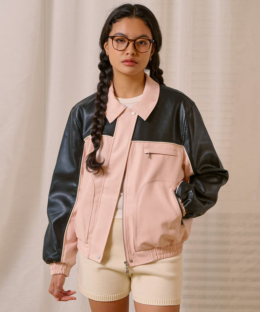 Bitter Cells Riding Leather Jacket-Pink