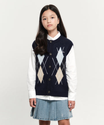 Marithé François Girbaud Kids Argyle Knit Vest Navy