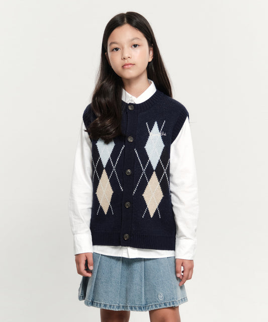 Marithé François Girbaud Kids Argyle Knit Vest Navy