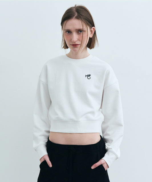 Marithé François Girbaud Women's Monogramme M+FG Logo Crop Sweatshirt White
