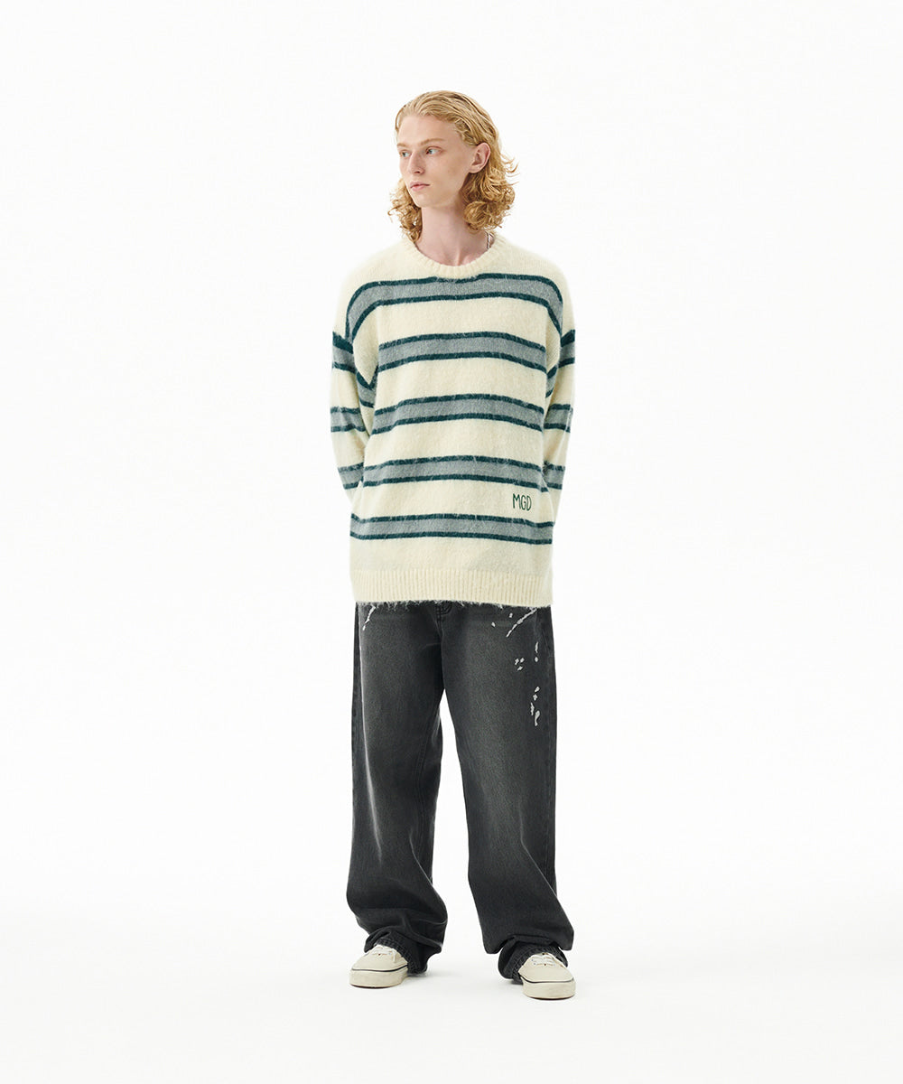 Mahagrid Hairy Stripe Knit Sweater