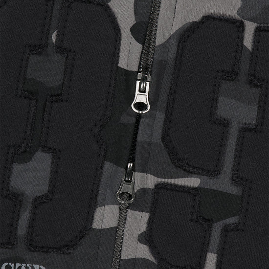 Mahagrid Camo Applique Crop Zip Up Hoodie