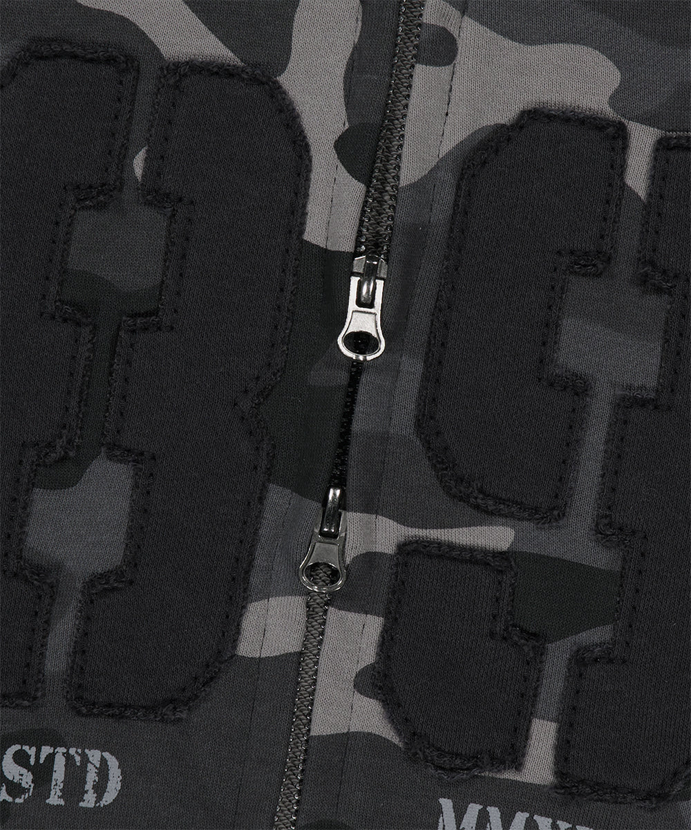 Mahagrid Camo Applique Crop Zip Up Hoodie