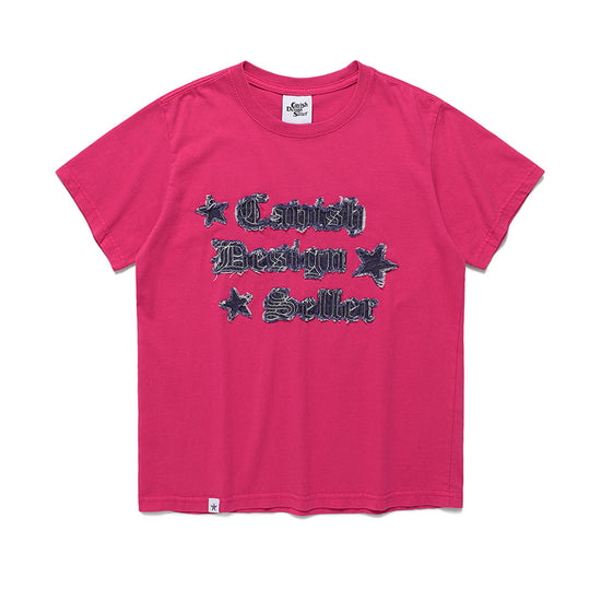 Cavish Women's Rawcut Applique Short Sleeve Tee