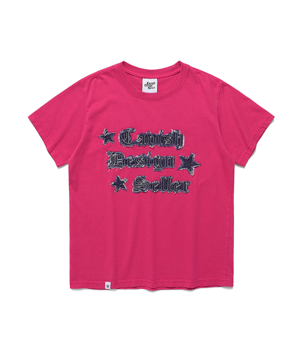 Cavish Women's Rawcut Applique Short Sleeve Tee